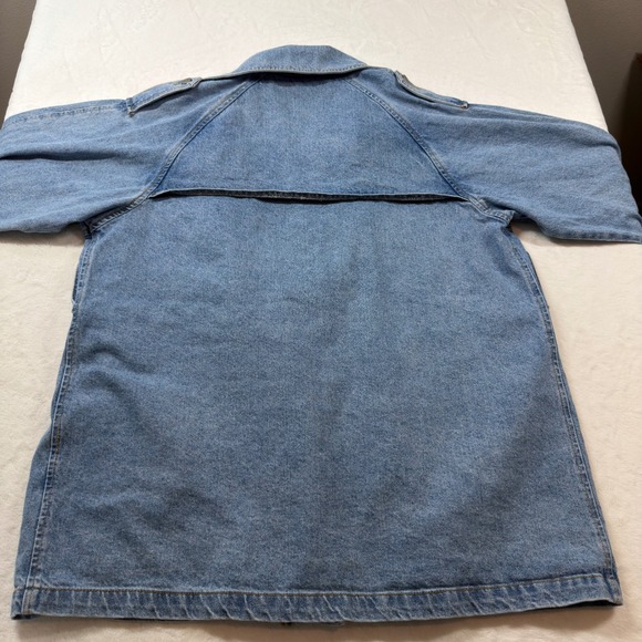 Forever 21 Premium Denim Jacket Women XL Blue Good Asymmetrical Utility Boxy - Picture 9 of 12